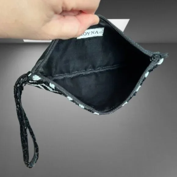 🖤 Moyna Black And White Beaded Wristlet/Clutch– Glam Party Bag - Picture 7 of 8